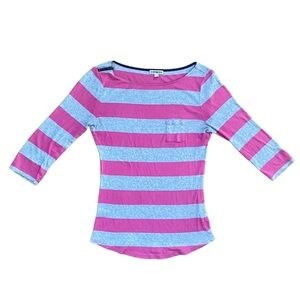 Express Women Top 3/4 Sleeve T-shirt S P Striped Tee Pink Gray Vintage Y2K Small